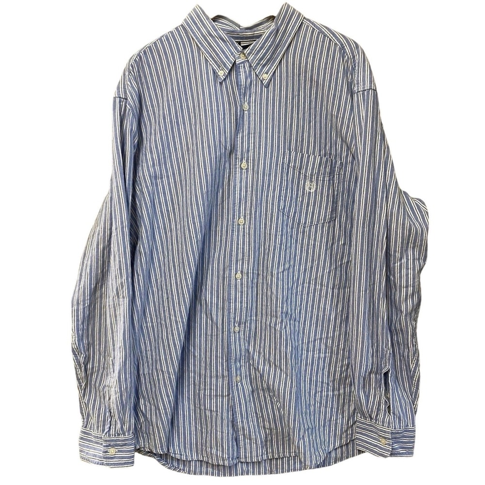Chaps Mens Striped Button Down Shirt Long Sleeve Casual Oxford Blue XXL
